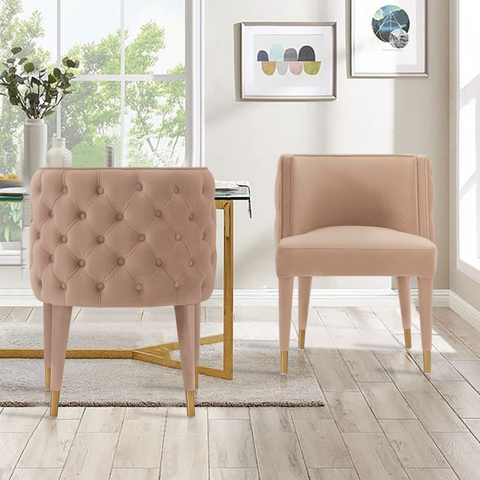 Maya Modern Velvet Dining Chair in Nude - Set of 2