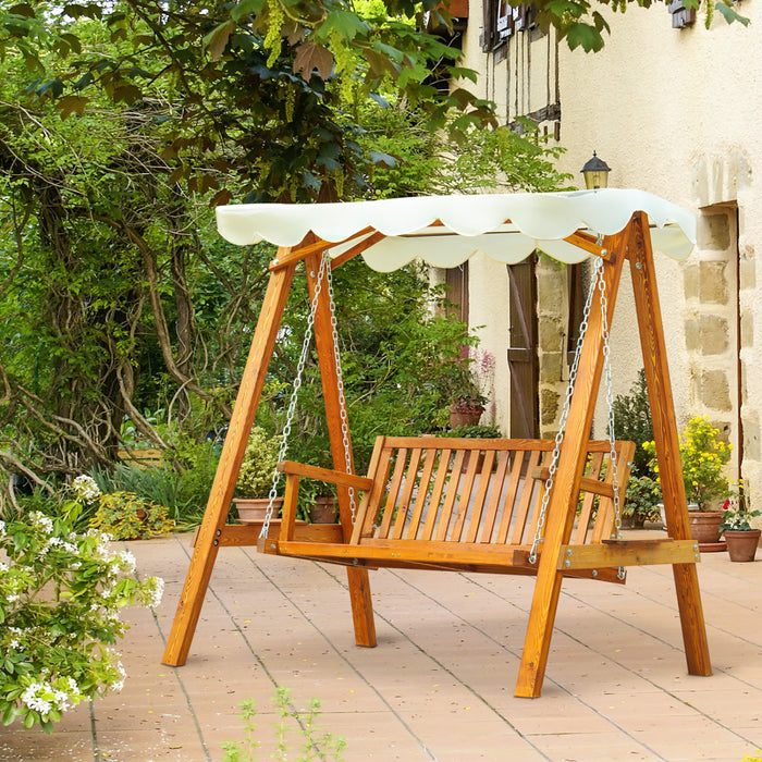 Outsunny 65\" Patio Swing Chair With Canopy Outdoor Wooden Swing Bench Hammock For Garden, Poolside, Backyard