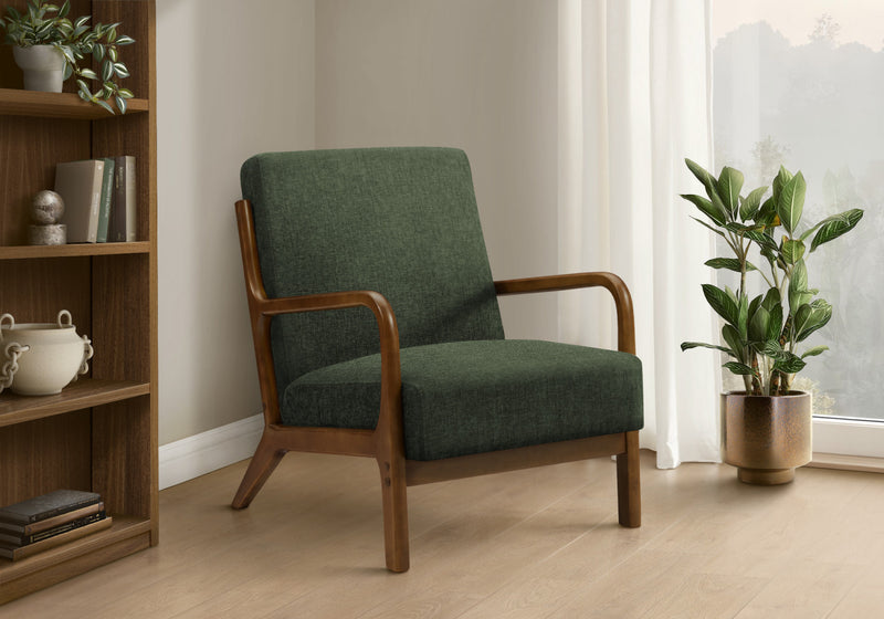 Monarch Specialties - Accent Chair, 34\"H, Upholstered, Living Room, Bedroom, Green Fabric, Brown Walnut Wood