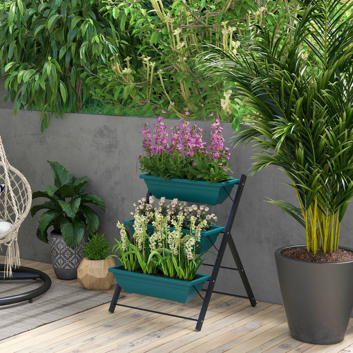 Outsunny 3-tier Vertical Raised Garden Bed With 3 Planter Boxes, Outdoor Plant Stand Grow Container With Leaking Holes For Balcony Patio Outdoor, Green