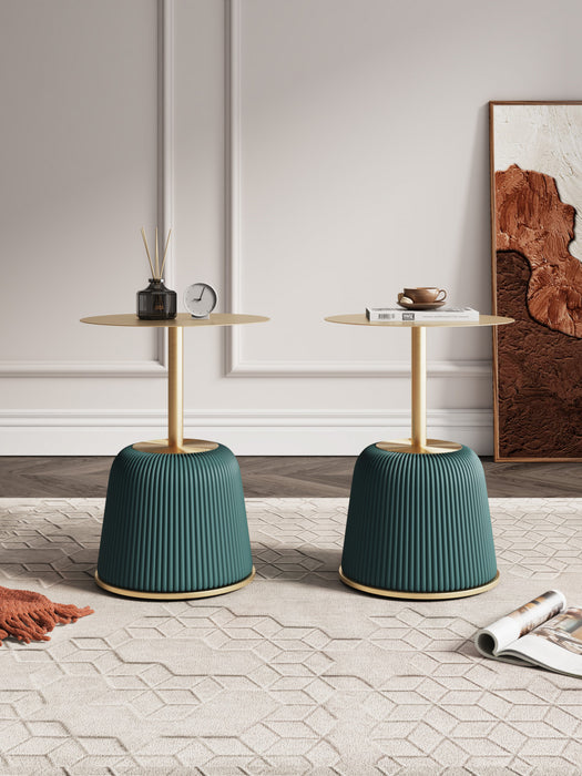 Anderson Modern Metal Top Upholstered End Table in Green - Set of 2