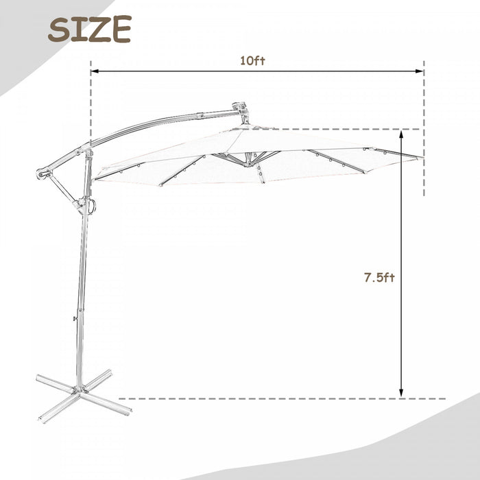 Costway 10FT Patio Offset Umbrella Solar LED 360degrees Rotation Brown