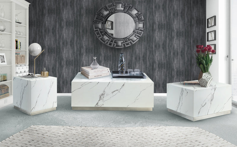 Aphrodite End Table, White Faux Marble & Silver