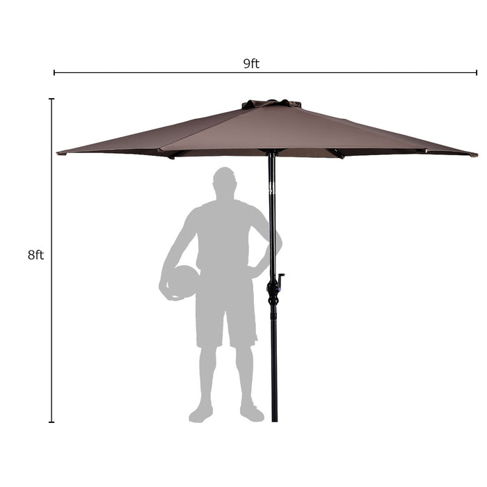 Costway 9ft Patio Umbrella Market Steel Tilt w/ Crank Outdoor Yard Garden Tan