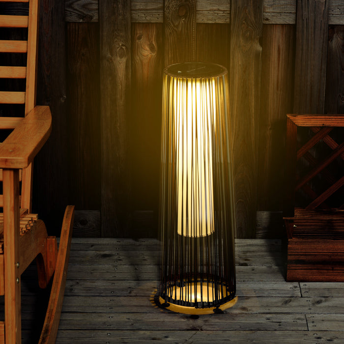 Outsunny Wicker Solar Floor Lamp, 24\" Solar Powered Outdoor Lamp with Auto On/Off LED Lights, IP44 Waterproof, Decorative Outdoor Lantern for Patio, Porch, Pathway, Brown