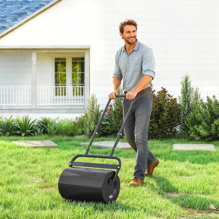 Outsunny 20\" Push/Tow Behind Lawn Roller, Heavy Duty Sod Drum Roller Filled with 11 Gal Water/136 Lbs Sand, Grass Flattener for Yard, Patio, Park, Black