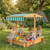 Outsunny Wooden Sandbox with Cover, Kids Sandbox Outdoor with Adjustable Canopy, Seats, and Bottom Liner for Backyard, Beach, 47" x 47" x 47", Gift for Ages 3-6, Light Brown