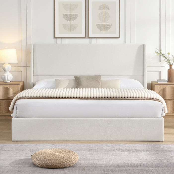 Liam Upholstered Platform Bed with Wingback Headboard,King Size,Beige King Bed