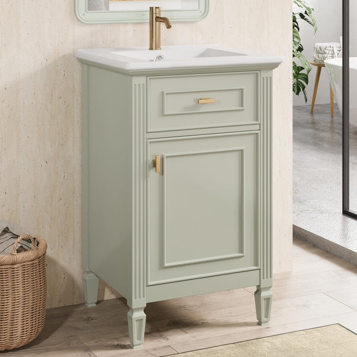 Jocelyn 20\" Bathroom Vanity with Ceramic Sink and Solid Rubberwood Frame, Green