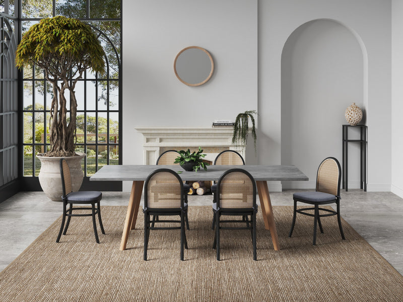 Paragon Industry Chic Cane Back Wood Upholstered Dining Chair in Black and Gray - Set of 4