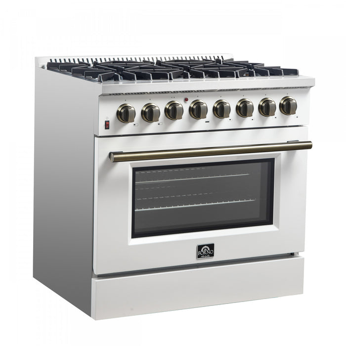 Forno Galiano 36\" Dual Fuel Range, White, 5.36 cu.ft.- FFSGS6156-36WHT