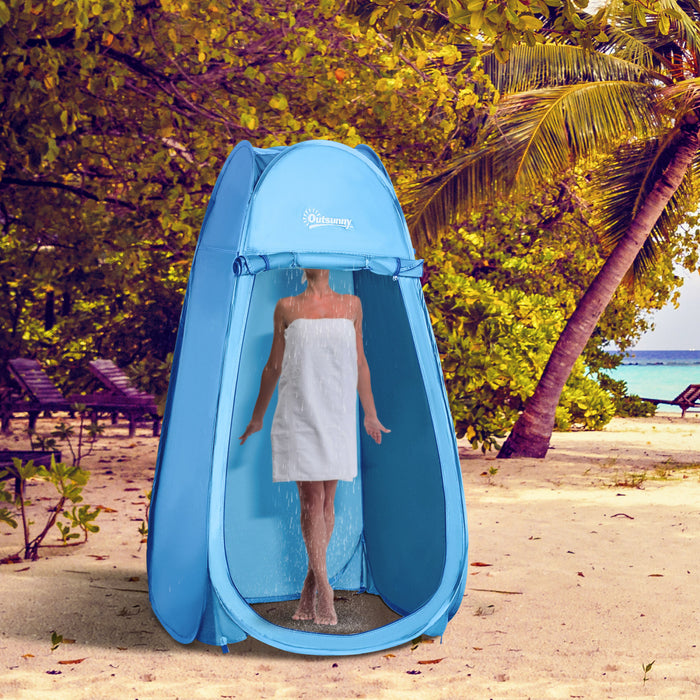 Outsunny Pop Up Shower Tent Portable Dressing Changing Room Privacy Shelter Tents For Outdoor Camping Beach Toilet And Indoor Photo Shoot W/ Carrying Bag, Blue