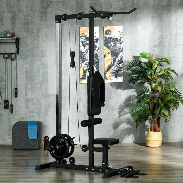 Soozier Lat Pull Down Machine Cable Station With Flip-up Footplate, Black