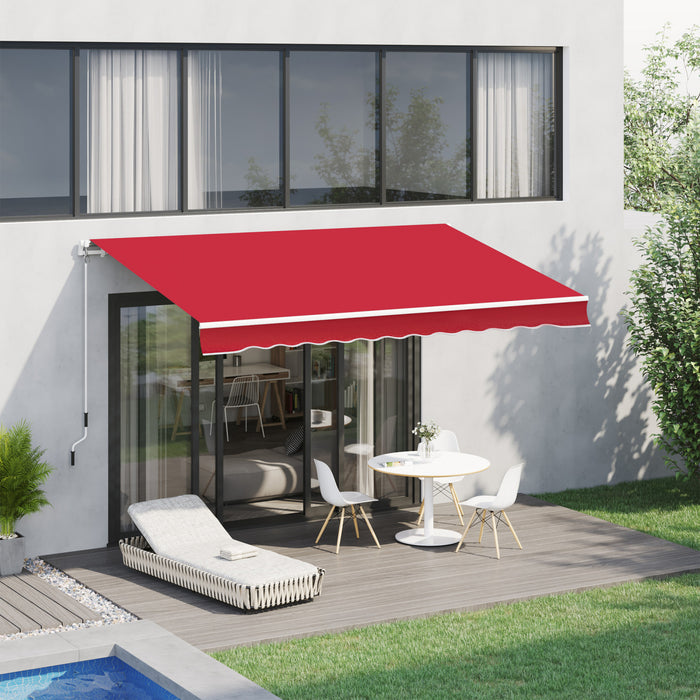 Outsunny Retractable Awning Manual Sun Shade Shelter Wine Red