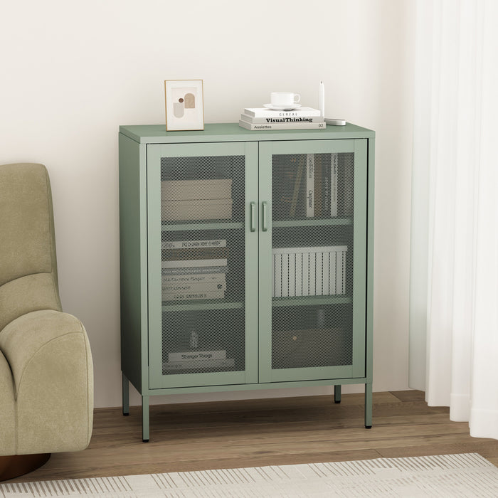 Amelia Modern 32\" Metal Accent Cabinet in Sage Green
