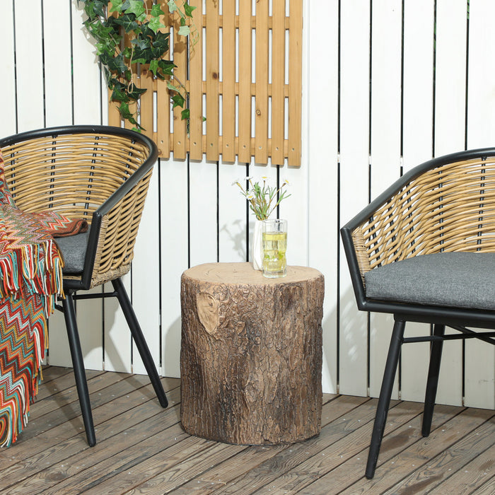 Outsunny 15\" Tree Stump Decorative Garden Stool Side Table Plant Stand