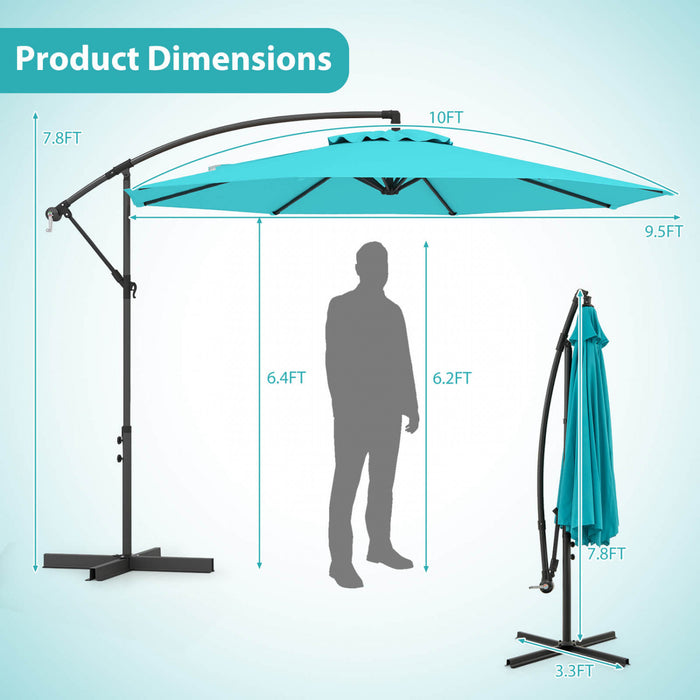 Costway 10 FT Patio Offset Umbrella with Easy Tilt Adjustment Crossed Base Vented Top Turquoise