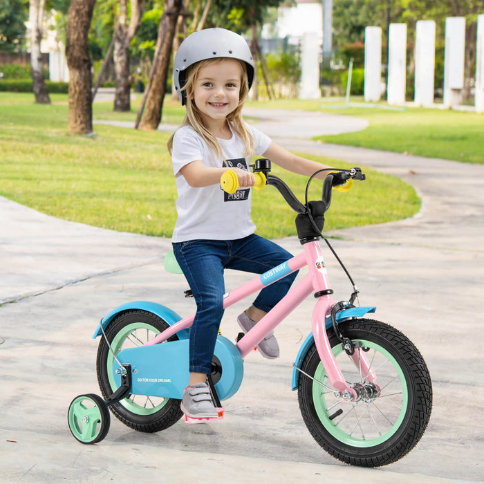 Costway 12\" Kids Bike With Adjustable Saddle Handlebar Removable Training Wheels Handbrake Pink