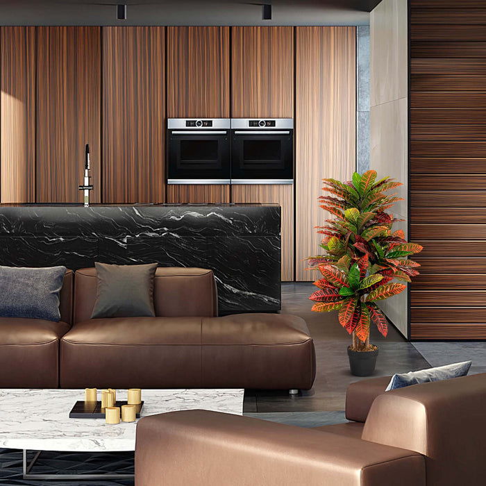 Costway Artificial Croton Plant 40\" Tall Faux Fiddle Leaf Fig Tree Fake Croton Palm Tree