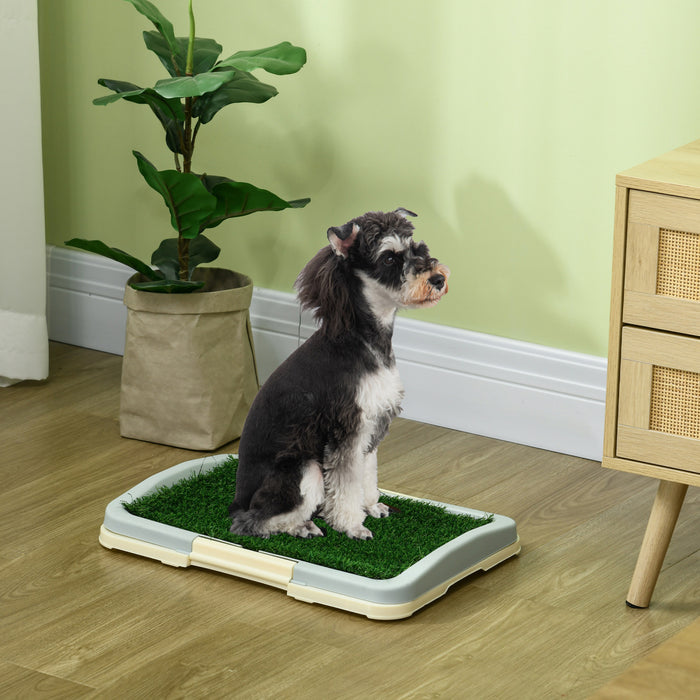 Pawhut Dog Grass Pad with Tray 15\" × 10\", Dog Litter Box with Artificial Grass, Grid Panel, Pee Pads for Pets, Indoor Outdoor Potty Training