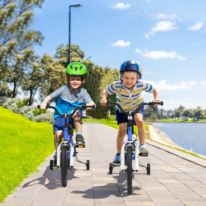 Costway 18\" Kid's Bike With Removable Training Wheels & Basket For 4-8 Years Old Blue