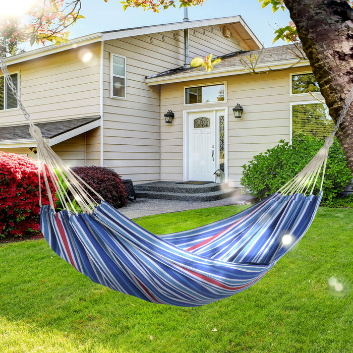 Outsunny 79\"x40\" Outdoor Hammock Bed Swing Chair, Patio Lounge Garden Camping Hiking Travel Hammock Only For Backyard, Garden, Mixed-blue