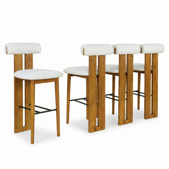Sophia Indoor Modern Rubberwood Bar Stool Set of 4 with Supportive Backrest,Ivory&Walnut
