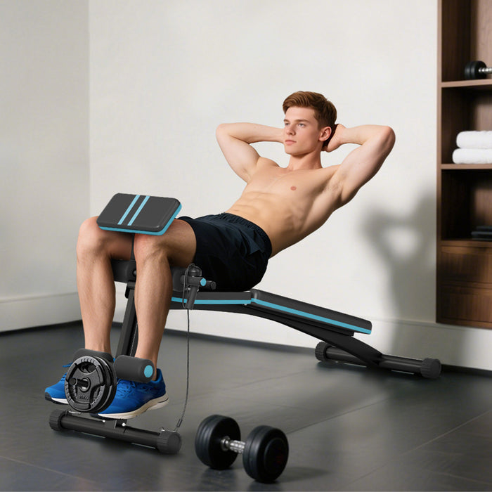 Soozier Foldable Adjustable Dumbbell Bench Press, Weight Lifting Sit Up Ab Workout Bench for Home Training Gym Incline Flat Multiuse Workout Exercise Fitness, Blue