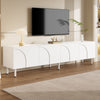 Serene 70.8 Inch Modern TV Cabinet with Curved Line Doors and Metal Legs, White | Serene Meuble TV Moderne 70.8 po avec Portes a Lignes Courbees et Pieds Metalliques, Blanc