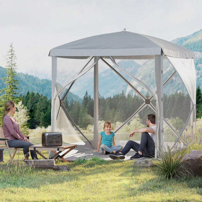 Outsunny Pop-up Screen House Gazebo Camping Instant Setup Tent, Light Grey