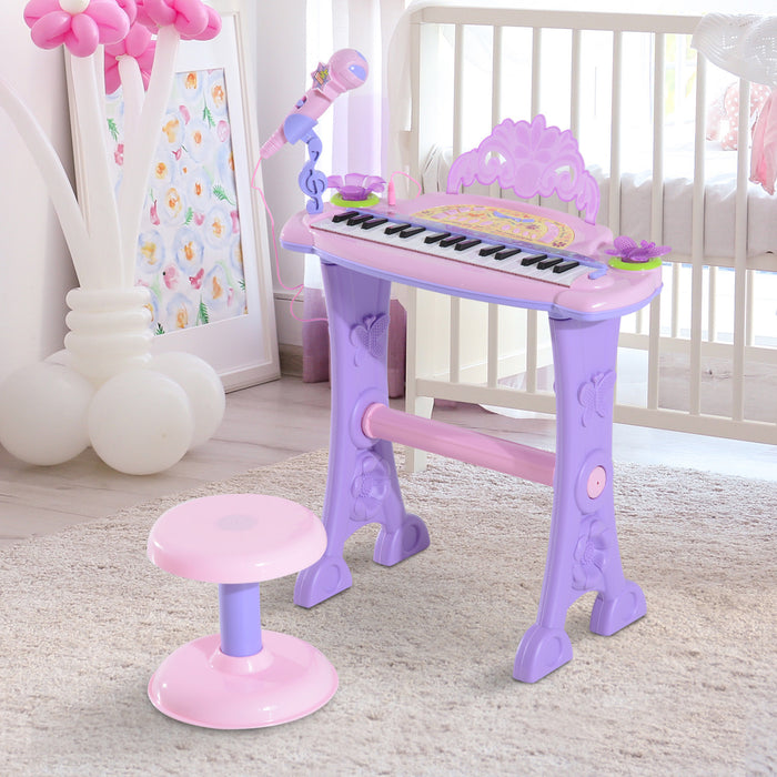 Qaba Kids Piano Electronic Keyboard Instrument With Microphone And Stool 32 Keys Musical Toy Organ Educational Gift For Children Pink