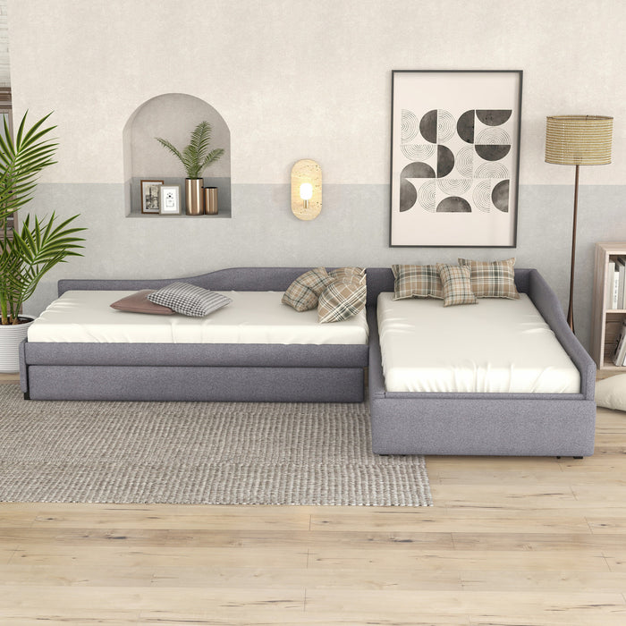 Tyler Linen-look Fabric Upholstered Daybed With Trundle And Storage, Twin Size, Grey