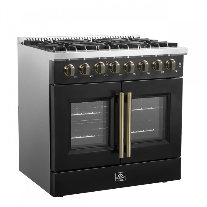 Forno Galiano 36\" French Door Dual Fuel Range, Black, 5.36 cu. ft. - FFSGS6356-36BLK