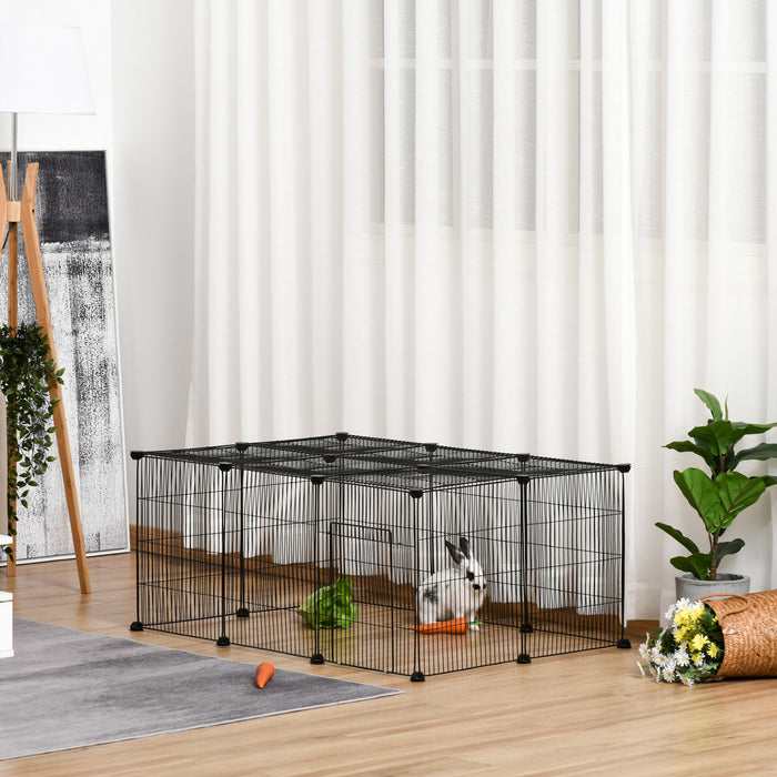 Pawhut 16 Panels Small Animal Cage, Portable Pet Playpen, Bunny Cage, Metal Wire Yard For Guinea Pigs, Chinchillas, Hedgehogs, Indoor Use, 41\" X 28\" X 18\"