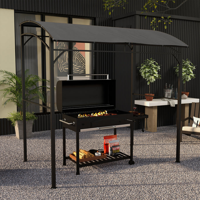 Outsunny 7' X 5' Bbq Grill Gazebo Tent With Steel Frame Hooks Charcoal Grey