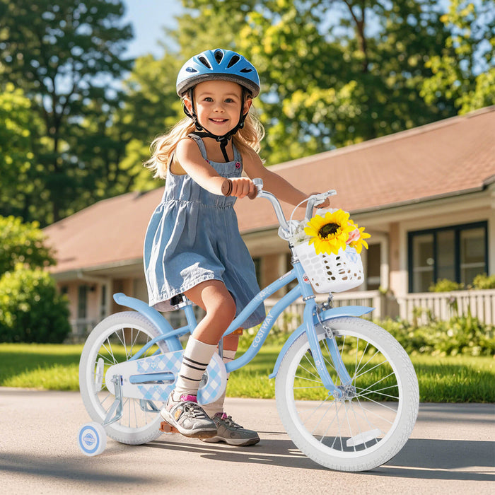 Costway 18\" Kids Bike Toddler Bicycle With Training Wheel Kickstand For 4-8 Years Blue