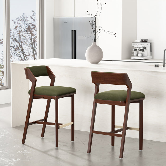 Patricia Modern Wood Upholstered Barstool in Turtle Green - Set of 2