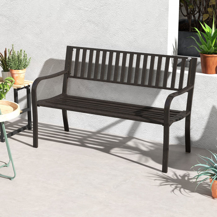 Outsunny 50\" Steel Garden Bench Patio, Metal Backyard Park Chair, Brown