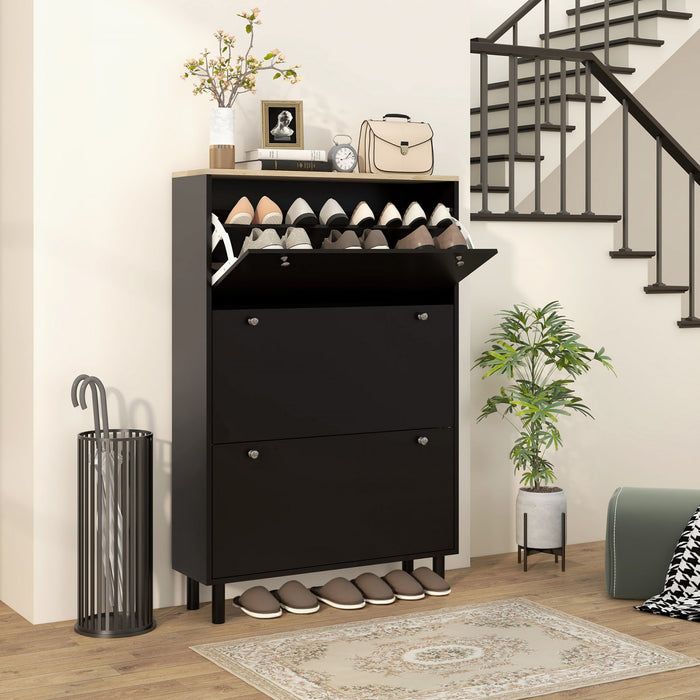 HOMCOM Shoe Cabinet with 3 Flip Drawers for 24 Pairs of Shoes, Black