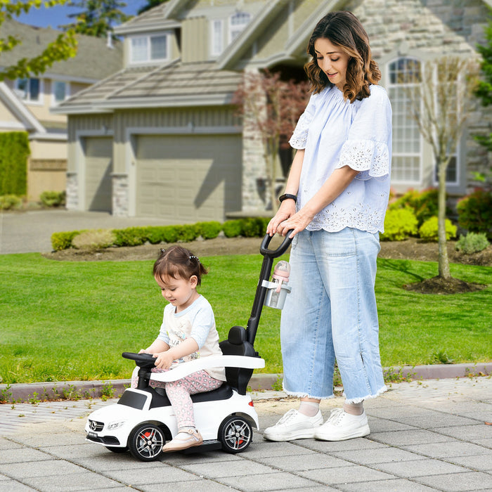 Aosom 3 In 1 Officially Licensed Push Ride On Car For Toddlers Stroller Sliding Walking Baby Push Pedal Car With Sun Canopy Horn Sound Safety Bar Cup Holder Ride On Toy For 1-3 Years Old, White