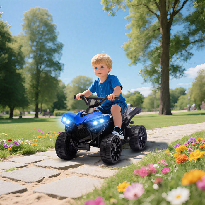Qaba Kids ATV 4 Wheeler, 6V Battery Powered Electric Ride on Car with Music and LED Headlights for Ages 37-72 Months Boys and Girls, Blue