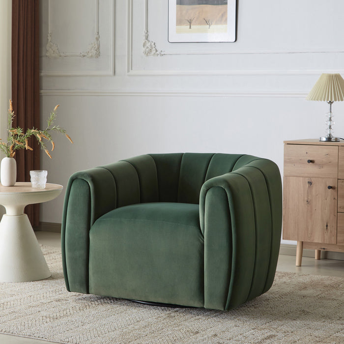 Vela Modern Velvet Swivel Club Chair with Tub Design, Black, Olive Green