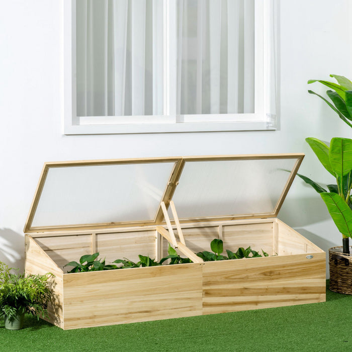 Outsunny Wooden Cold Frame With Openable Roof, Portable Mini Greenhouse For Indoor, Outdoor, Flowers, Vegetables, Plants, 66.9\"x19.7\"x17.7\" - Natural
