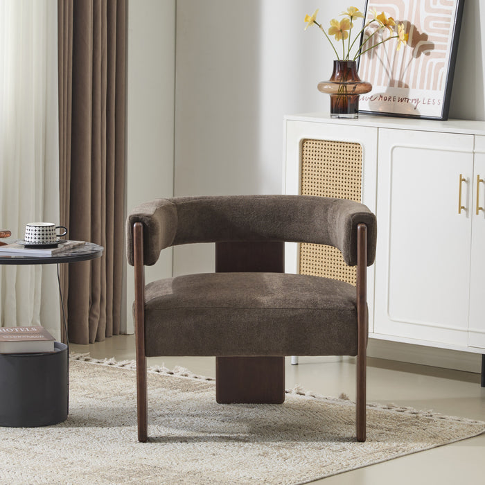 Olivia Velvet Upholstered Accent Armchair with Barrel Back Design and Rubber Wood Frame,Dark Brown Accent Chair