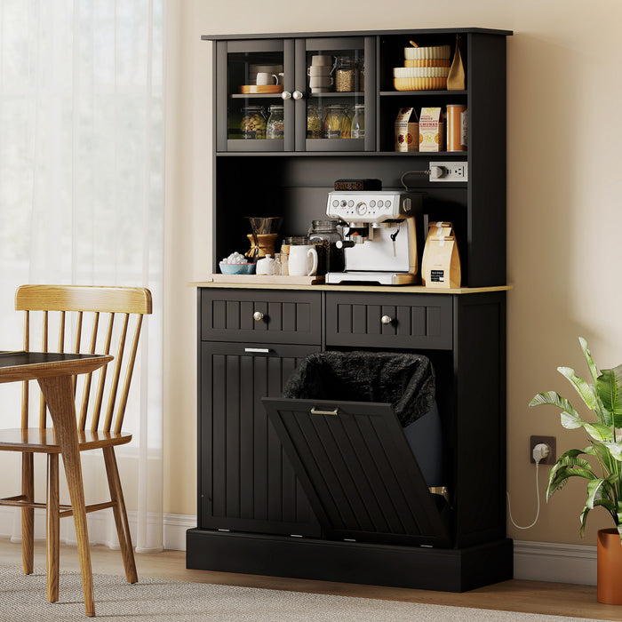 HOMCOM Kitchen Pantry Cabinet, Storage Cabinet w/ Charging Station, Black
