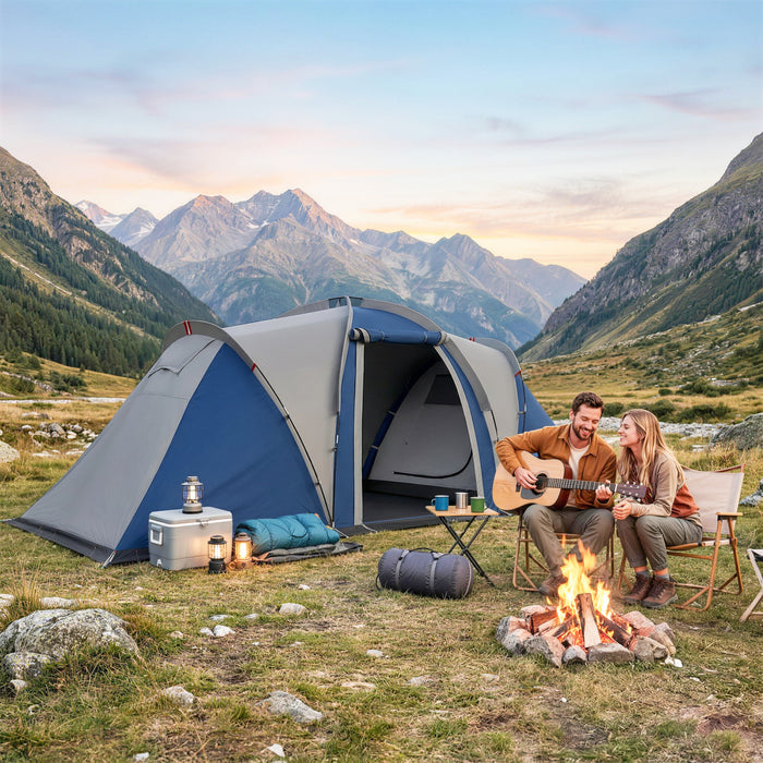 Outsunny Multi-Room Camping Tent for 8-12 Person, Navy Blue & Light Grey