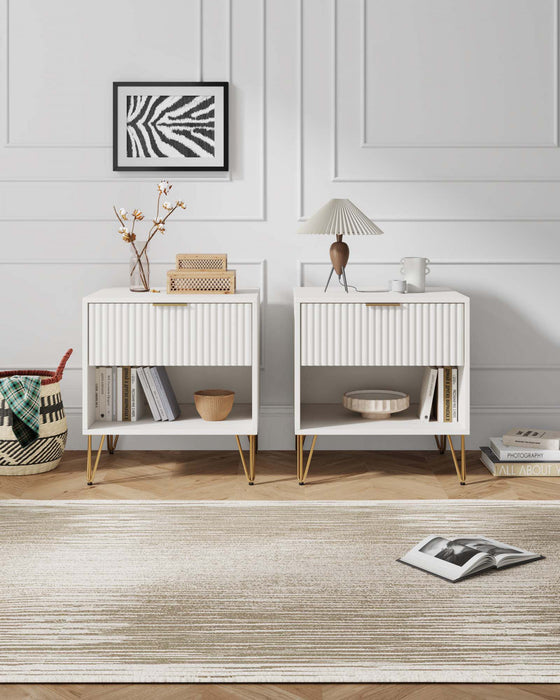 Dumbo Modern 20\" Fluted Nightstand in White (1-Drawer) - Set of 2