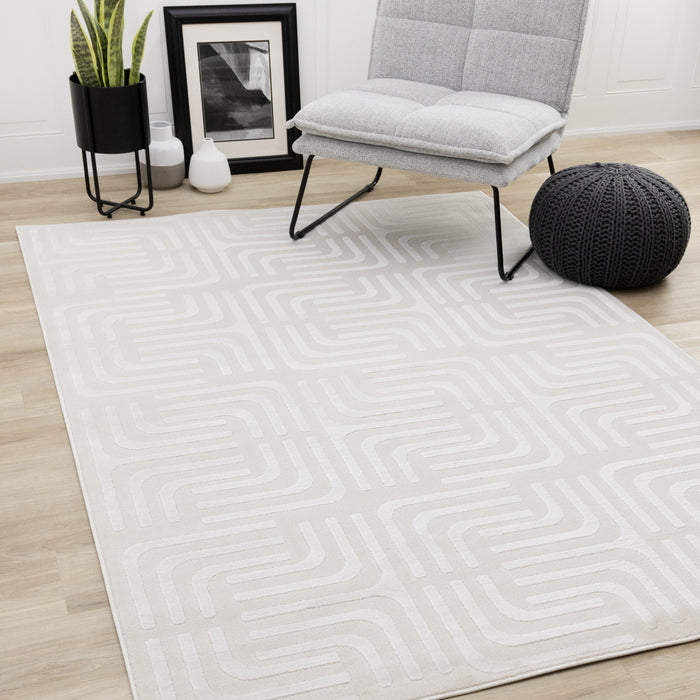 Leonardo Cream Beige Oriental Trellis Pattern Rug, 6'7\" x 9'6\" Indoor Area Rug