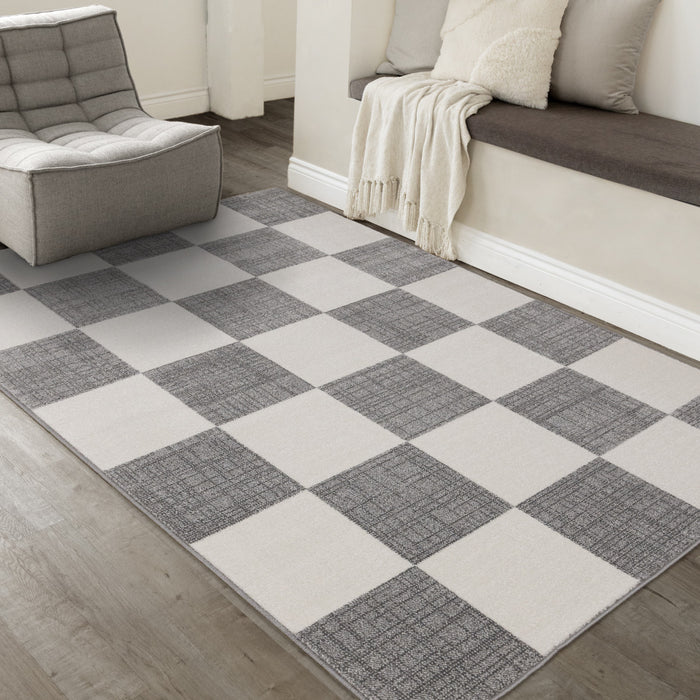 Covington Grey White Checkered Pattern Rug, 7'10\" x 10'6\" Indoor Area Rug