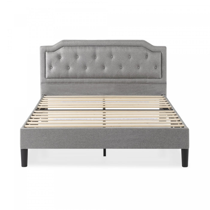 Kellen Upholstered Platform Bed with Headboard in Light Grey - Queen Size